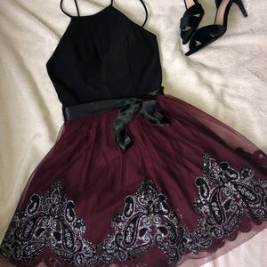 black and maroon homecoming dress